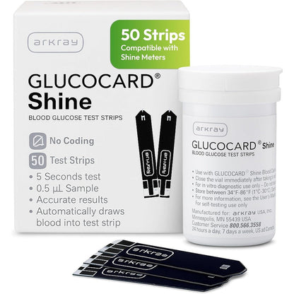 Glucocard Shine Blood Glucose Test Strips 50 Count front view packaging