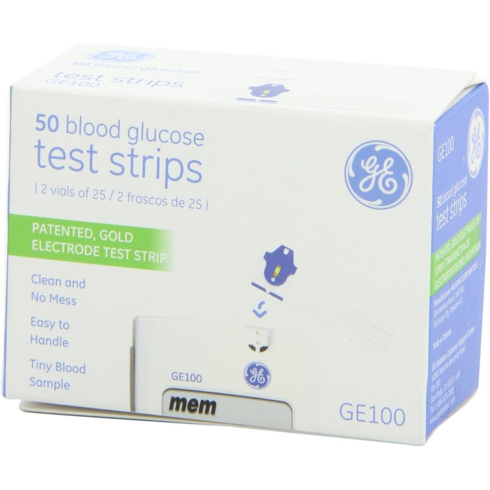 GE100 blood glucose test strips four boxes pack front view for accurate diabetes monitoring