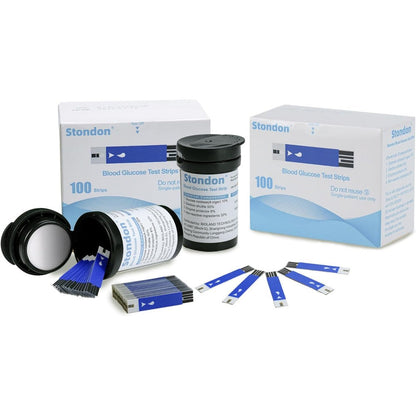 Stondon blood glucose test strips and lancets combo pack front view for diabetes monitoring.