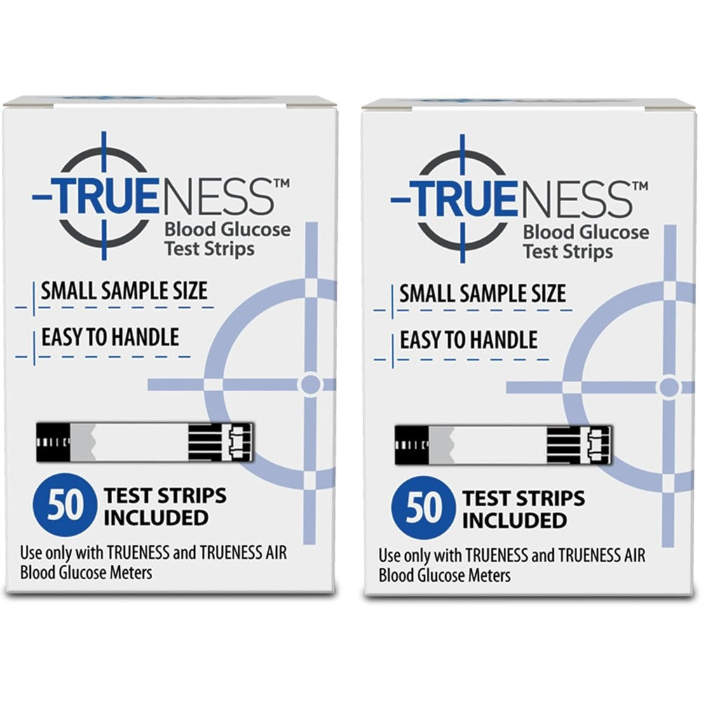 TRUENESS blood glucose test strips 100 count front view packaging for diabetic sugar monitoring