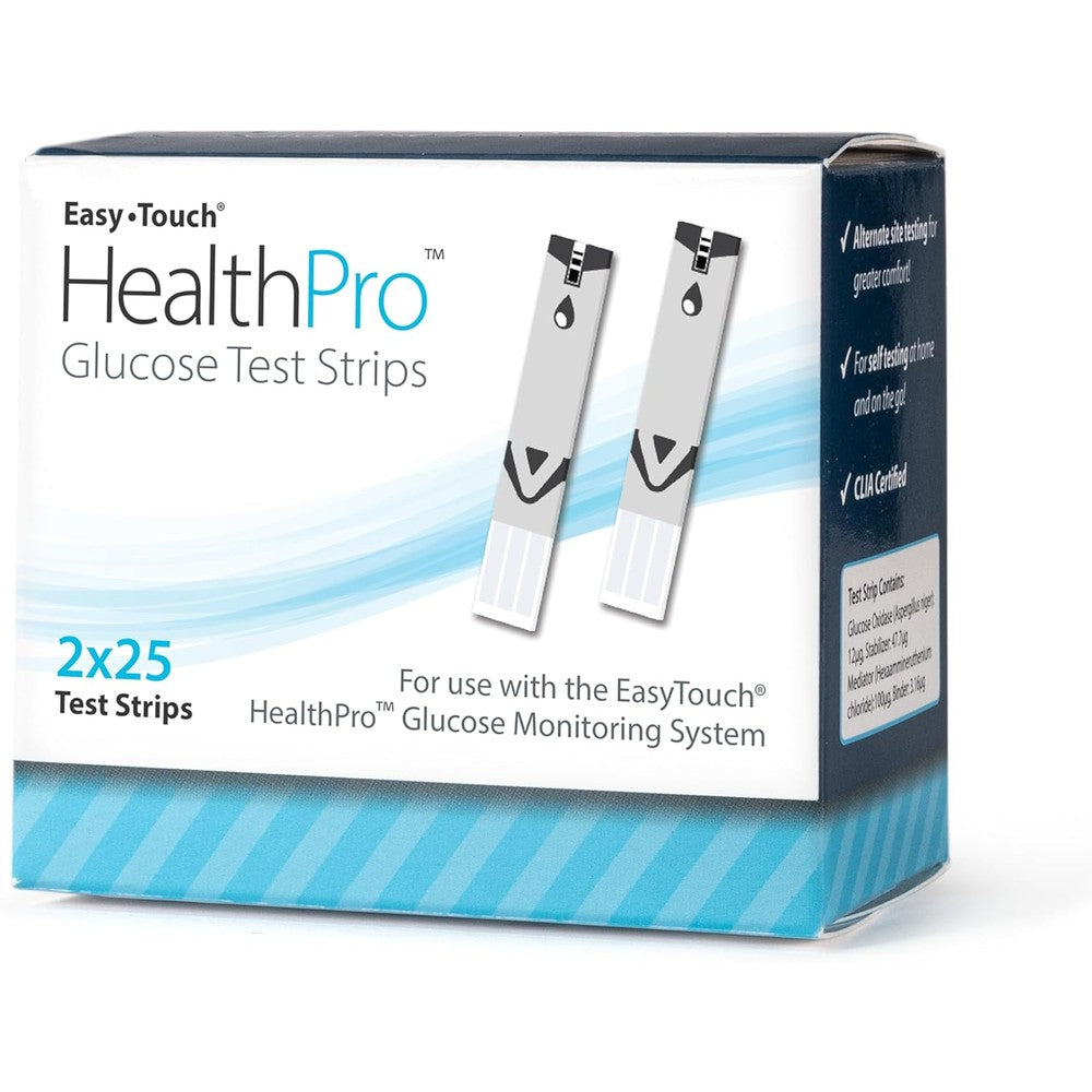 Easy Touch HealthPro Glucose Test Strips front packaging showing fifty count details