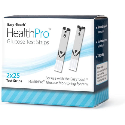Easy Touch HealthPro Glucose Test Strips front packaging showing fifty count details