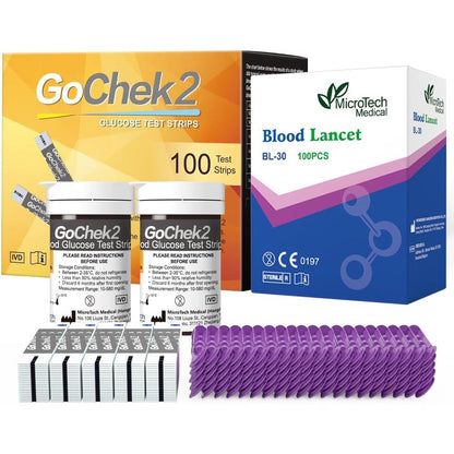 MicroTech blood glucose test strips and lancets one hundred count front packaging view