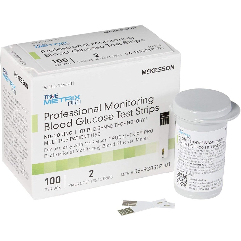 McKesson TRUE METRIX PRO blood glucose test strips front view packaging box