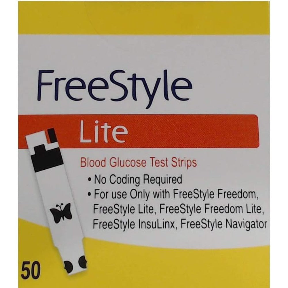 FreeStyle Lite Blood Glucose Test Strips fifty count box front view
