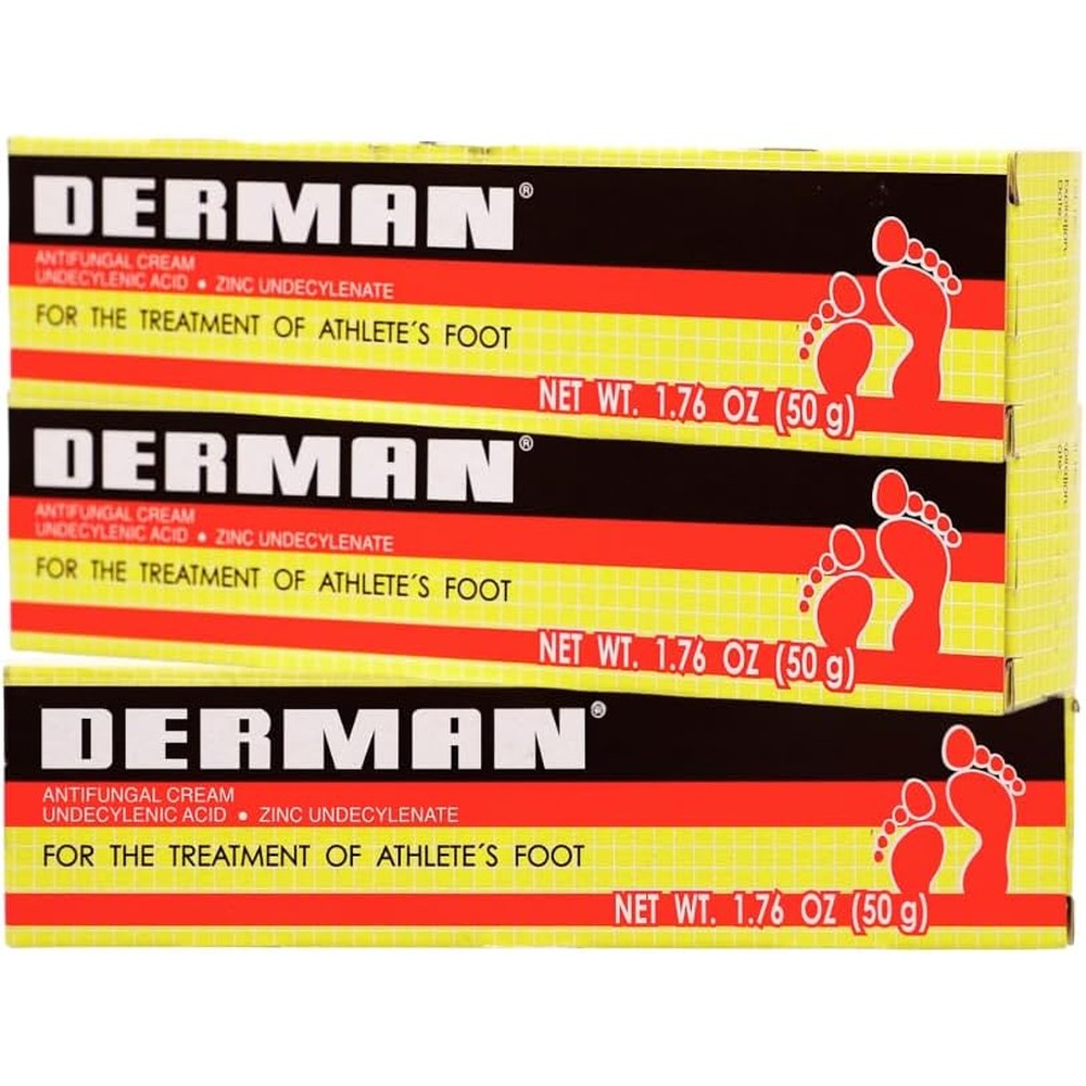 Derman Antifungal Cream 3 pack front view for athlete's foot treatment.