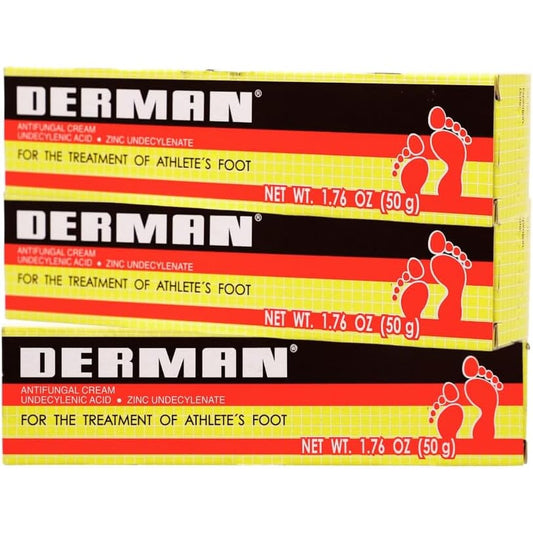 Derman Antifungal Cream 3 pack front view for athlete's foot treatment.
