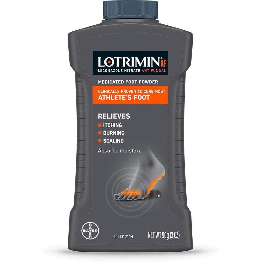 Lotrimin AF Athlete's Foot Antifungal Powder front view of 3 pack shaker bottles