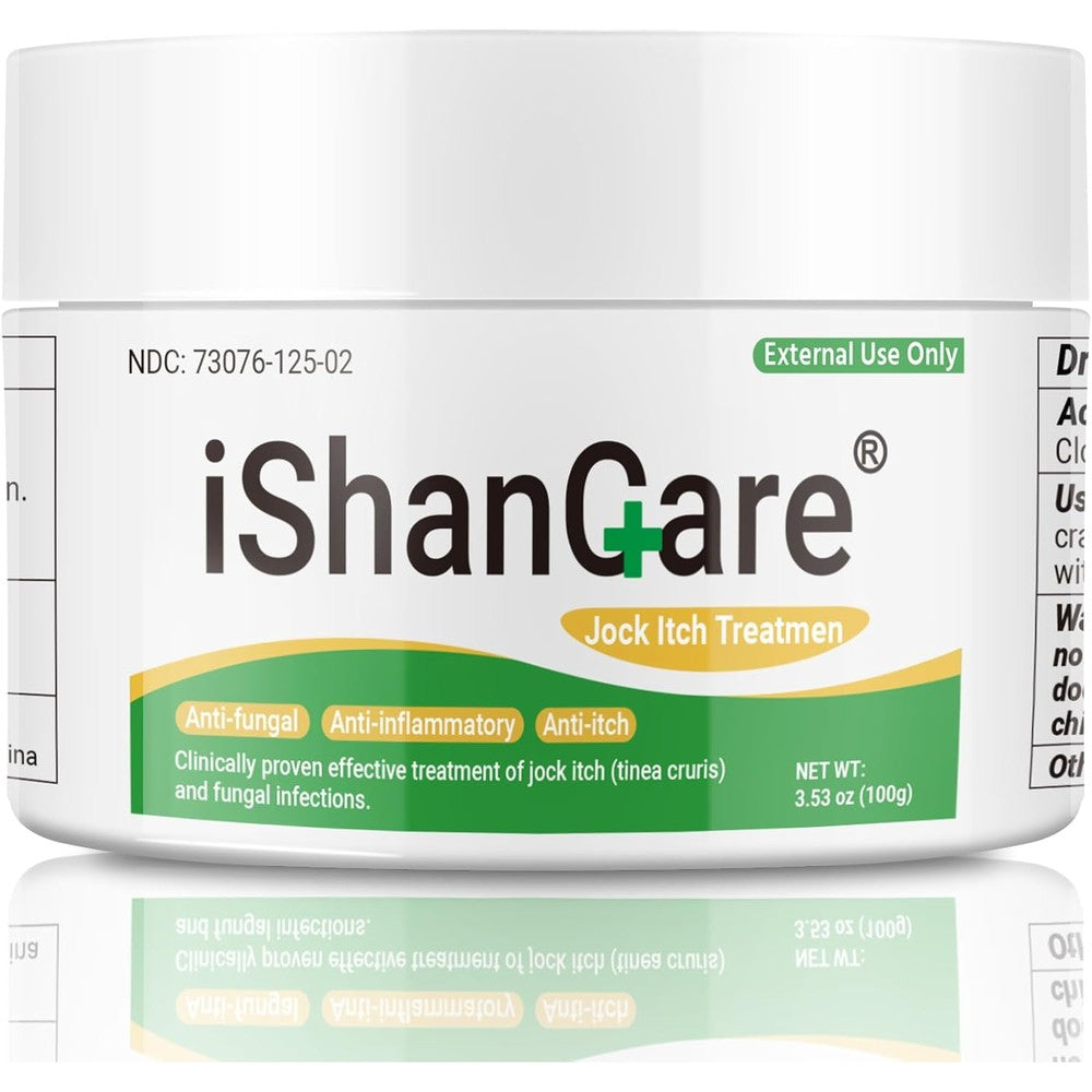 Ishancare Jock Itch Cream Extra Strength front view packaging for natural fungal infection relief.