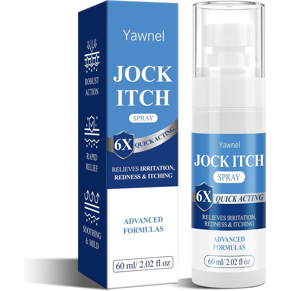 Yawnel Jock Itch Spray for Men front view premium antifungal relief packaging