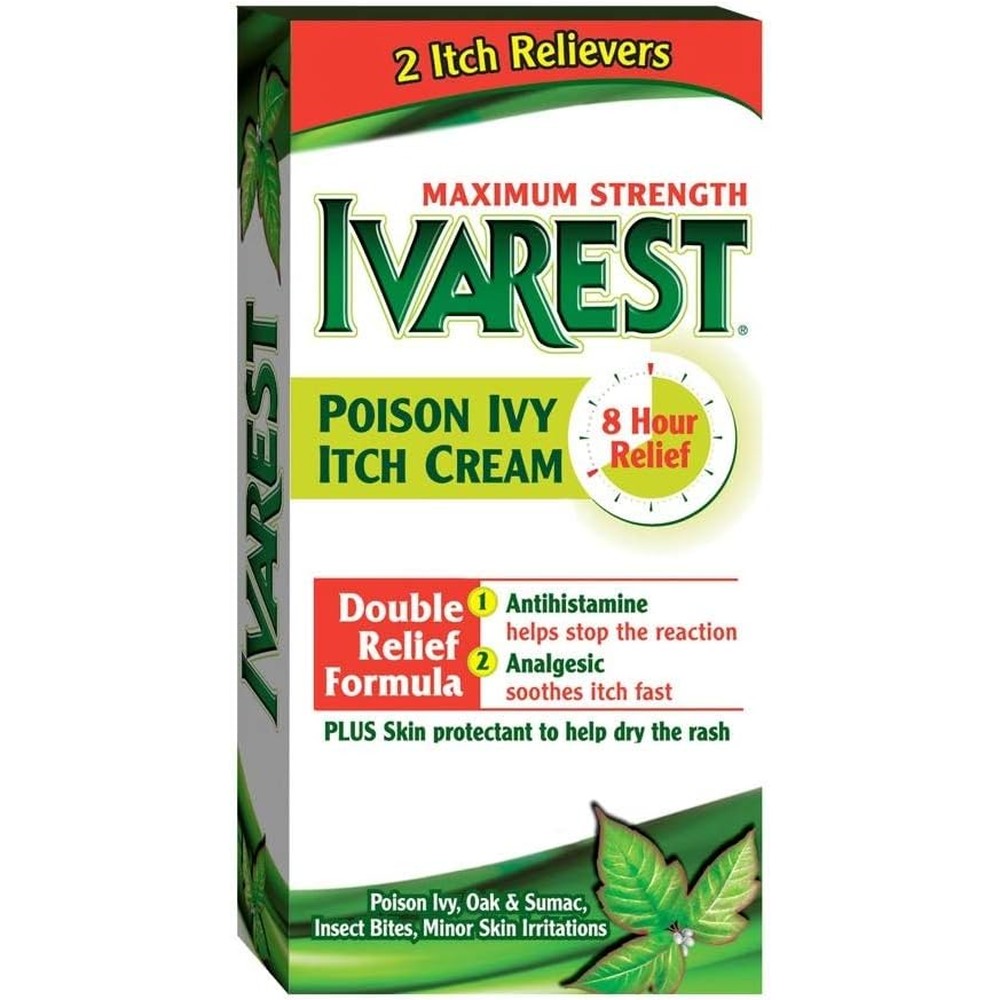 Ivarest Maximum Strength Anti Itch Cream front view package for long lasting bug bite relief