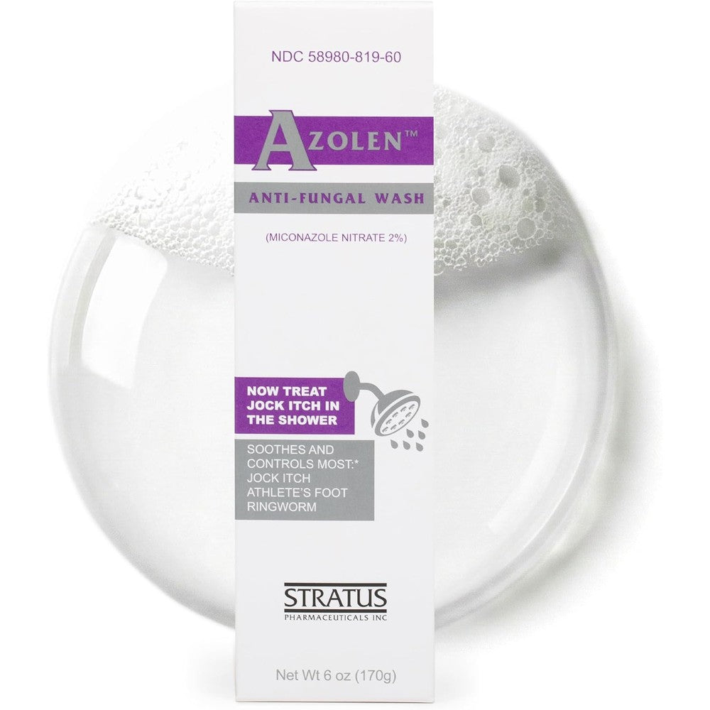 Stratus Pharmaceuticals Azolen Miconazole Nitrate 2 Percent Body Wash front packaging view for antifungal skin treatment.