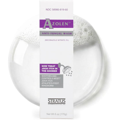 Stratus Pharmaceuticals Azolen Miconazole Nitrate 2 Percent Body Wash front packaging view for antifungal skin treatment.