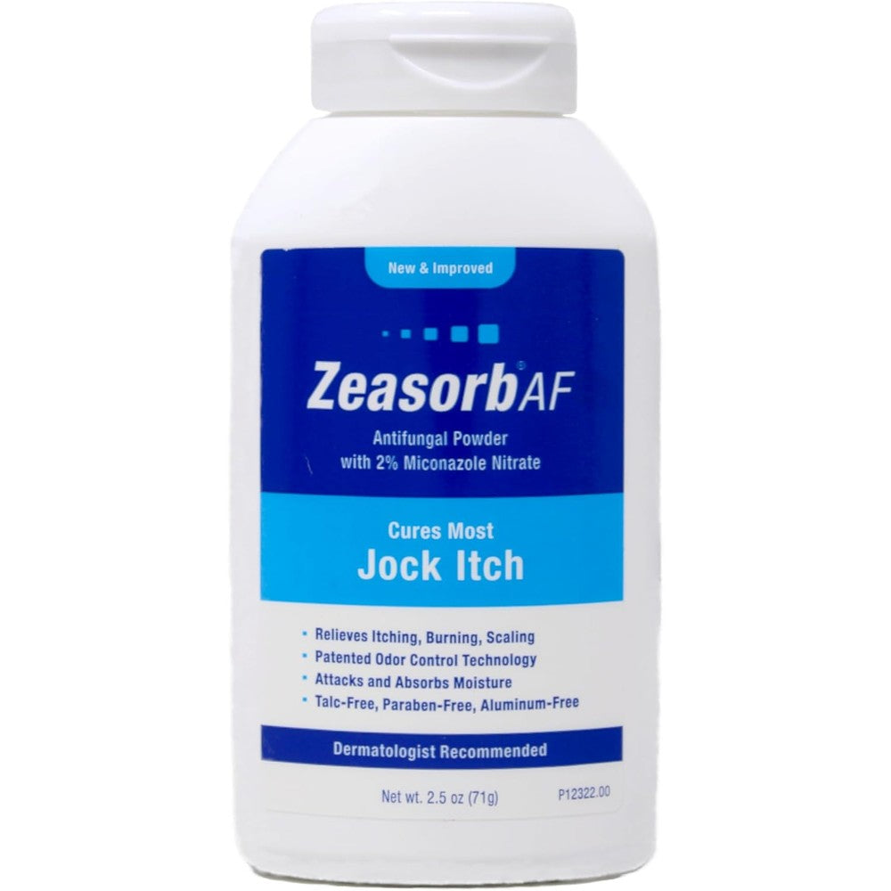 Zeasorb AF jock itch antifungal powder front view packaging