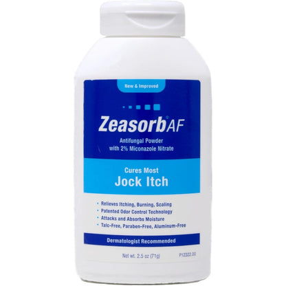 Zeasorb AF jock itch antifungal powder front view packaging