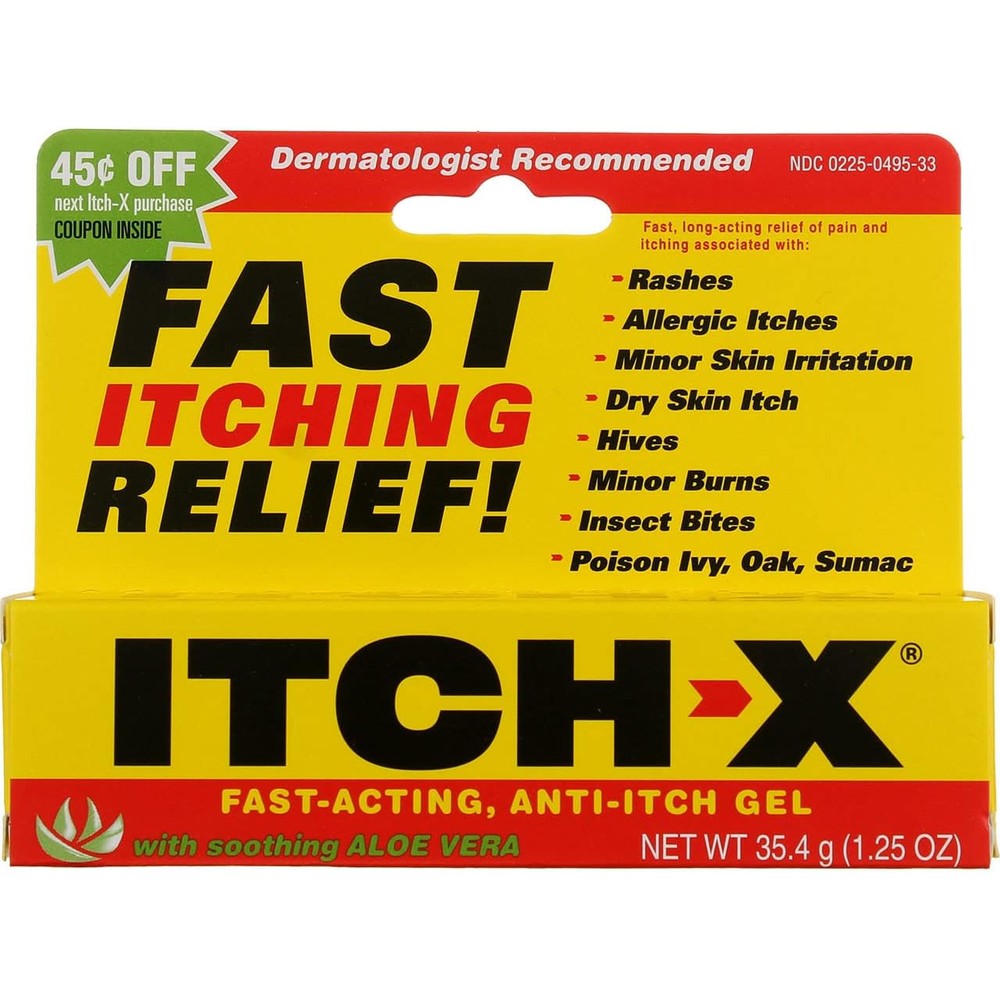 Itch-X Anti-Itch Gel twin pack front view showing the packaging and tube for fast skin rash relief.