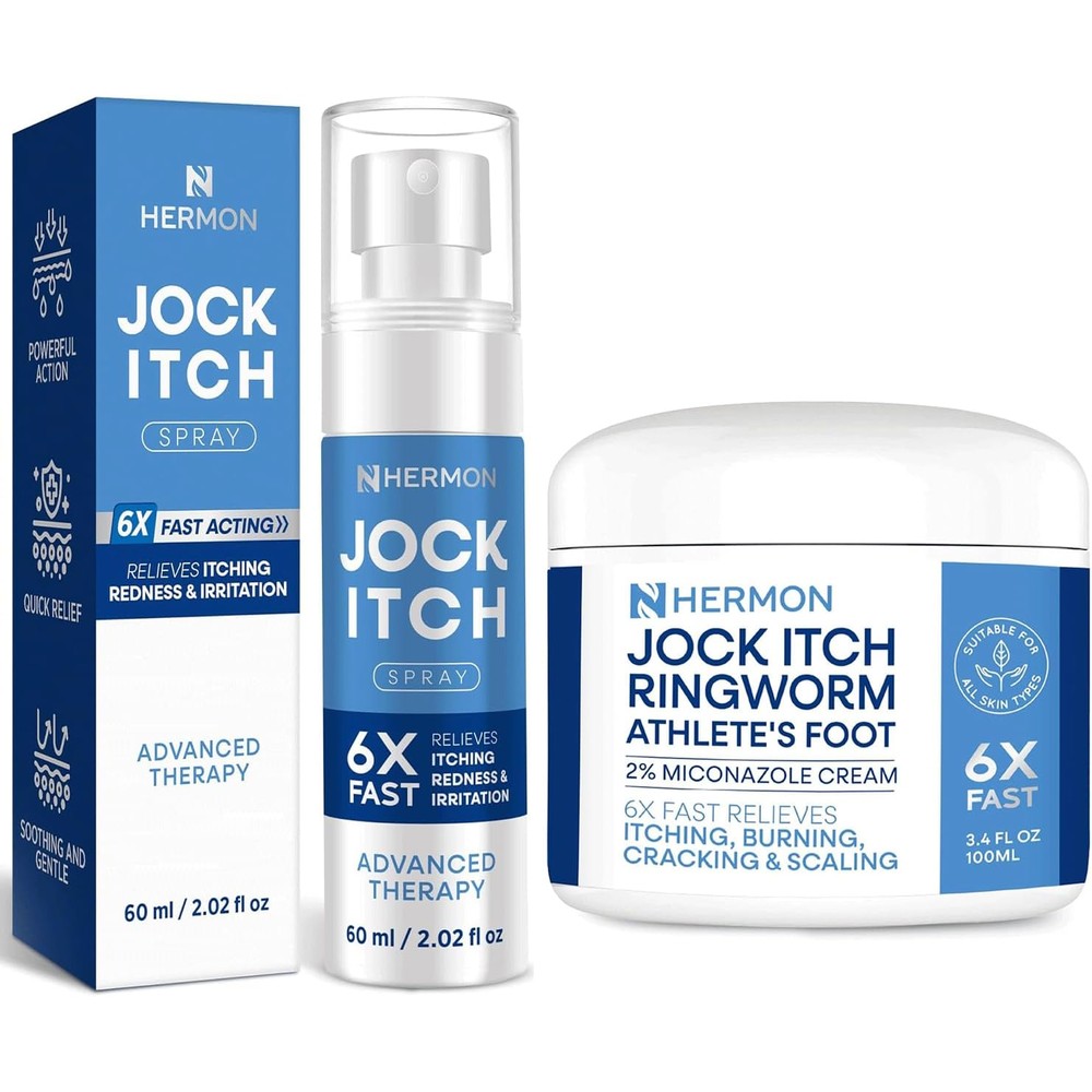 Hermon Jock Itch Antifungal Cream and Spray Set front view packaging for skin relief