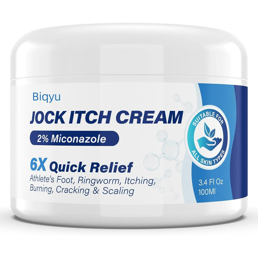 Biqyu Jock Itch Antifungal Cream 100ml front packaging view showcasing extra strength formula.