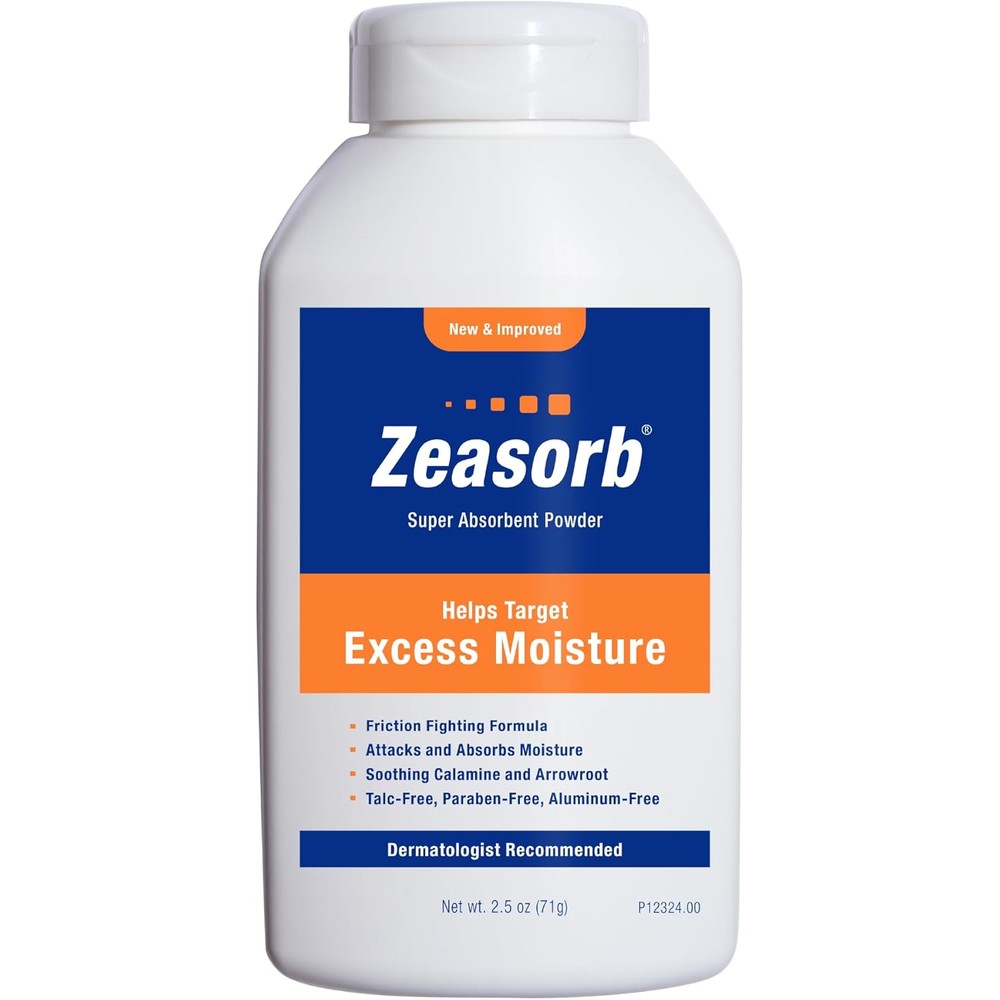 Zeasorb Prevention Super Absorbent Excess Moisture Powder front view for sweat protection.