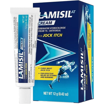 Lamisil Jock Itch Antifungal Cream 0.42 ounce front view box and tube for jock itch relief