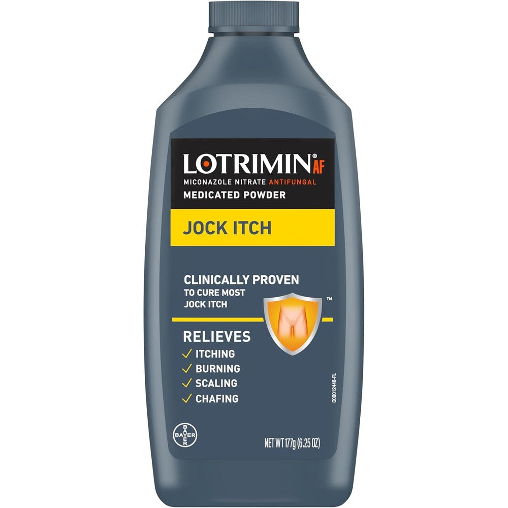 Lotrimin Antifungal Jock Itch Medicated Powder front view bottle for groin rash relief