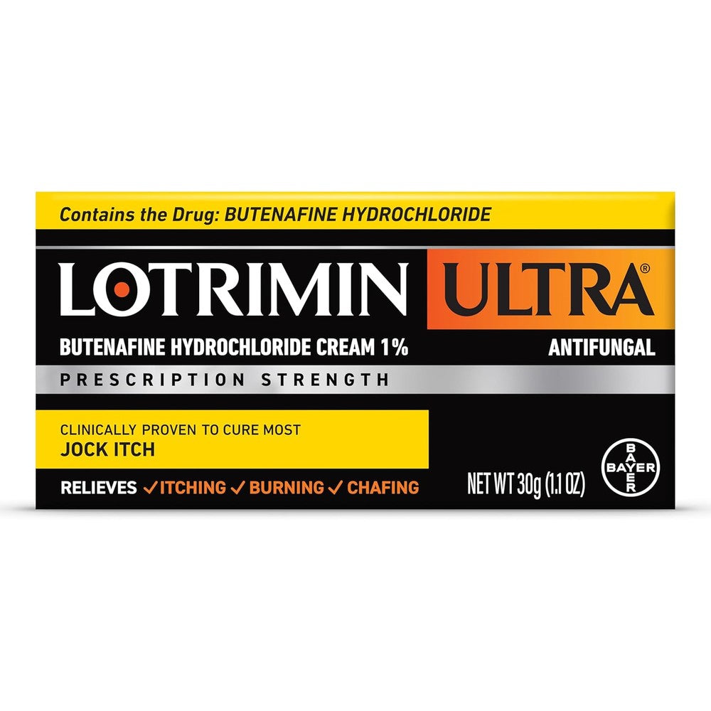 Lotrimin Ultra Antifungal Jock Itch Cream front packaging view showing butenafine hydrochloride formula