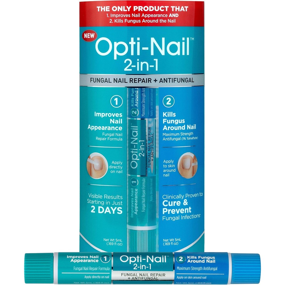 Opti-Nail 2-in-1 Toe Nail Fungus Treatment front packaging for fungal repair.