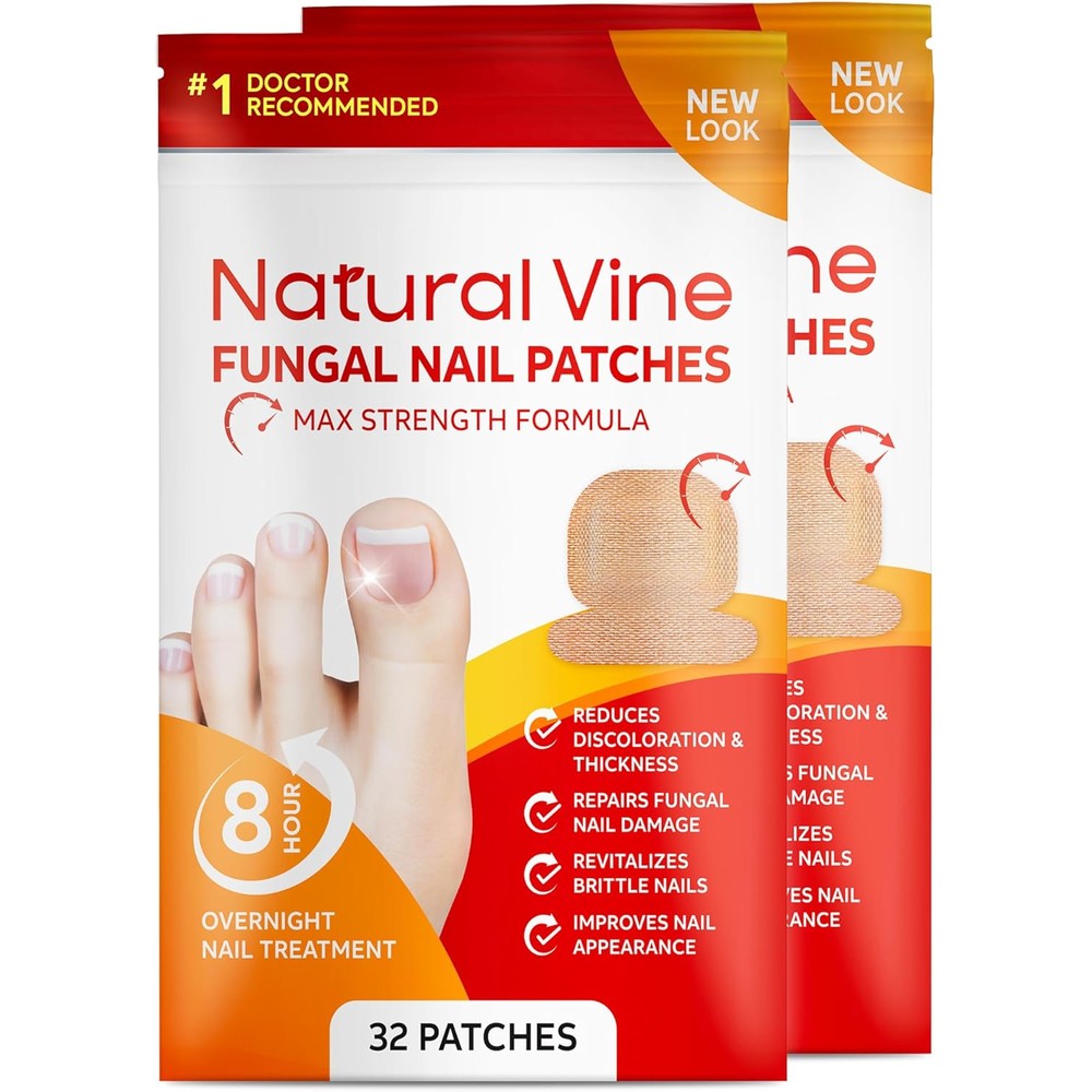 Natural Vine Fungal Nail Patches front view packaging showing 32 patches