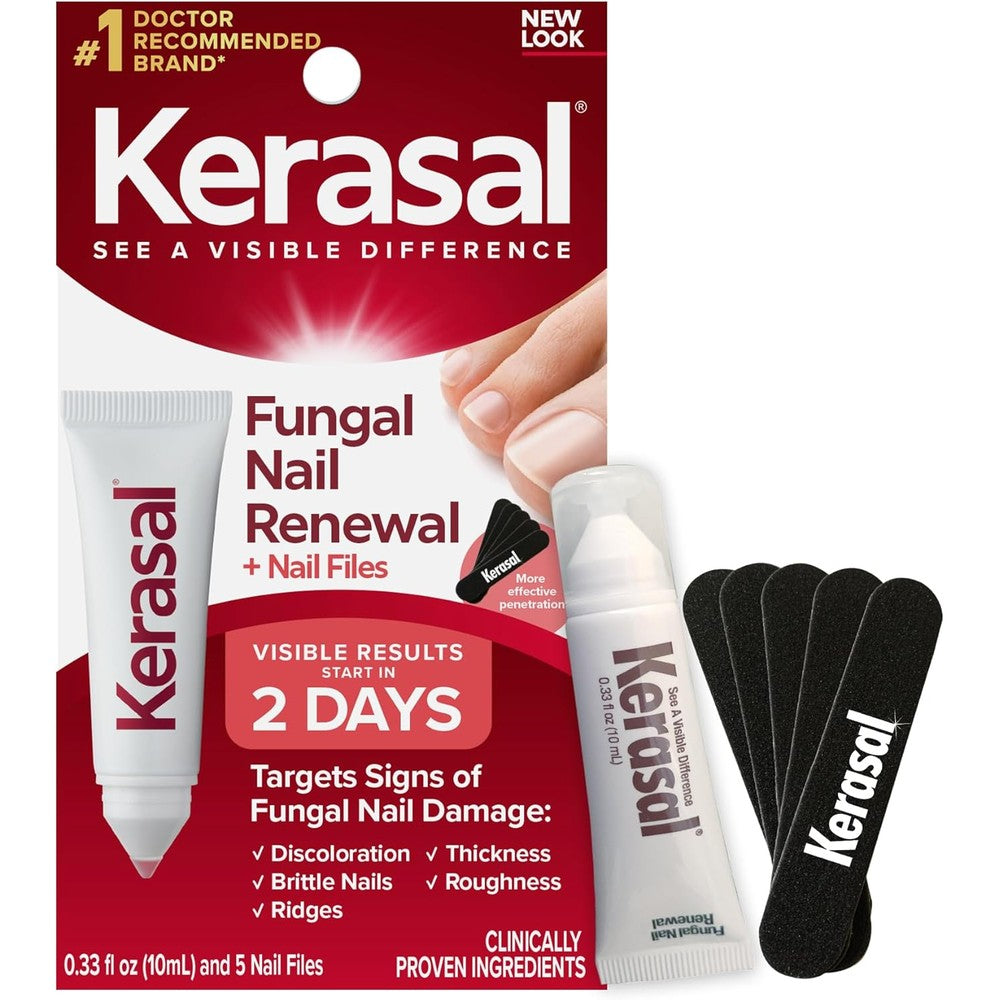 Kerasal Nail Renewal combo pack front view with five nail files for fungal damage