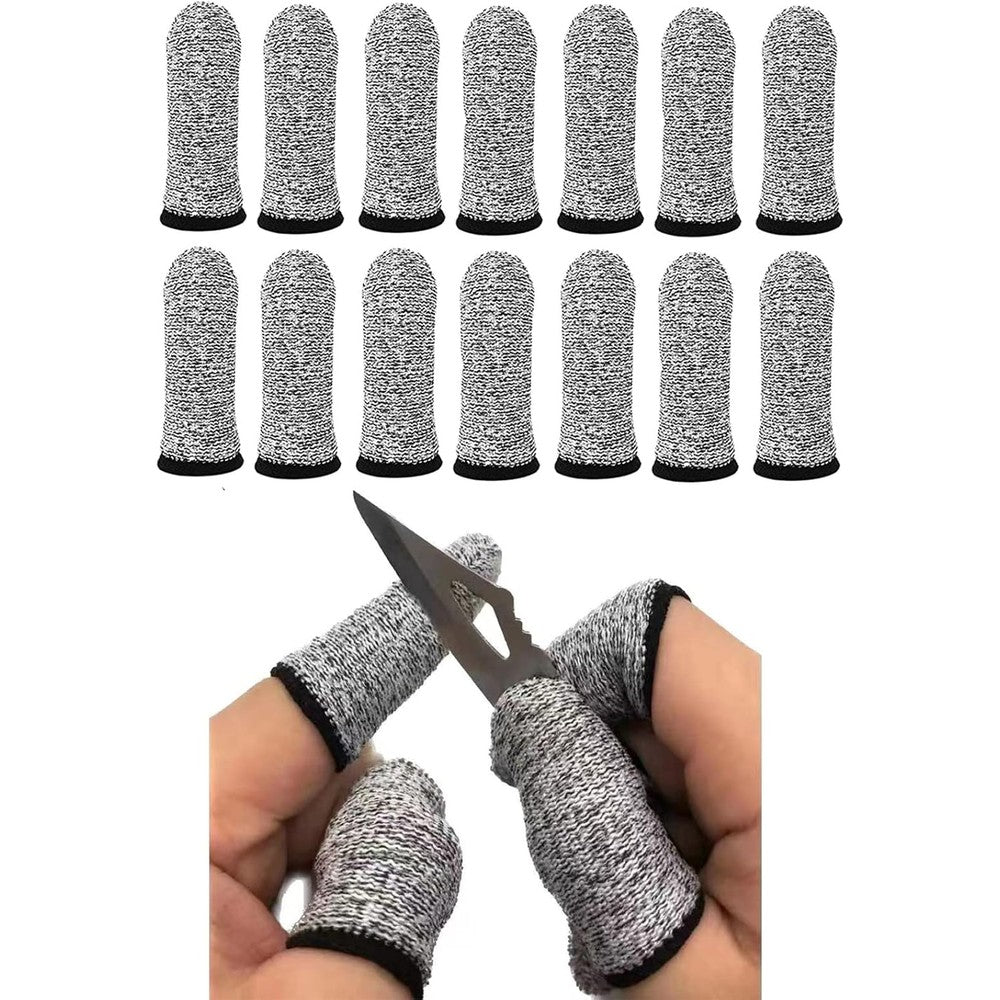 ZFYOUNG anti cut finger cover protector front view showing a set of 14 grey fabric sleeves.