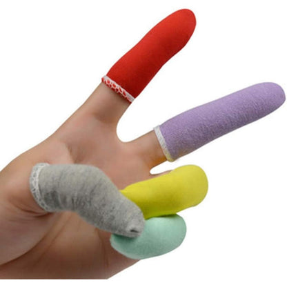 EORTA cotton finger cots front view showing multicolor elastic protective sleeves.