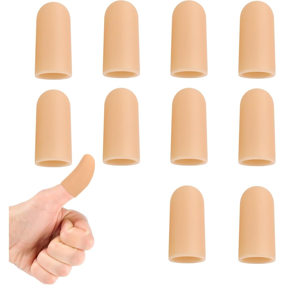QVYQVY gel finger cots front view showing elastic skin toned silicone protectors on hand