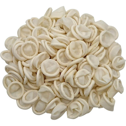 Hulless medium latex finger cots front view of 210 piece pack for electronics repair