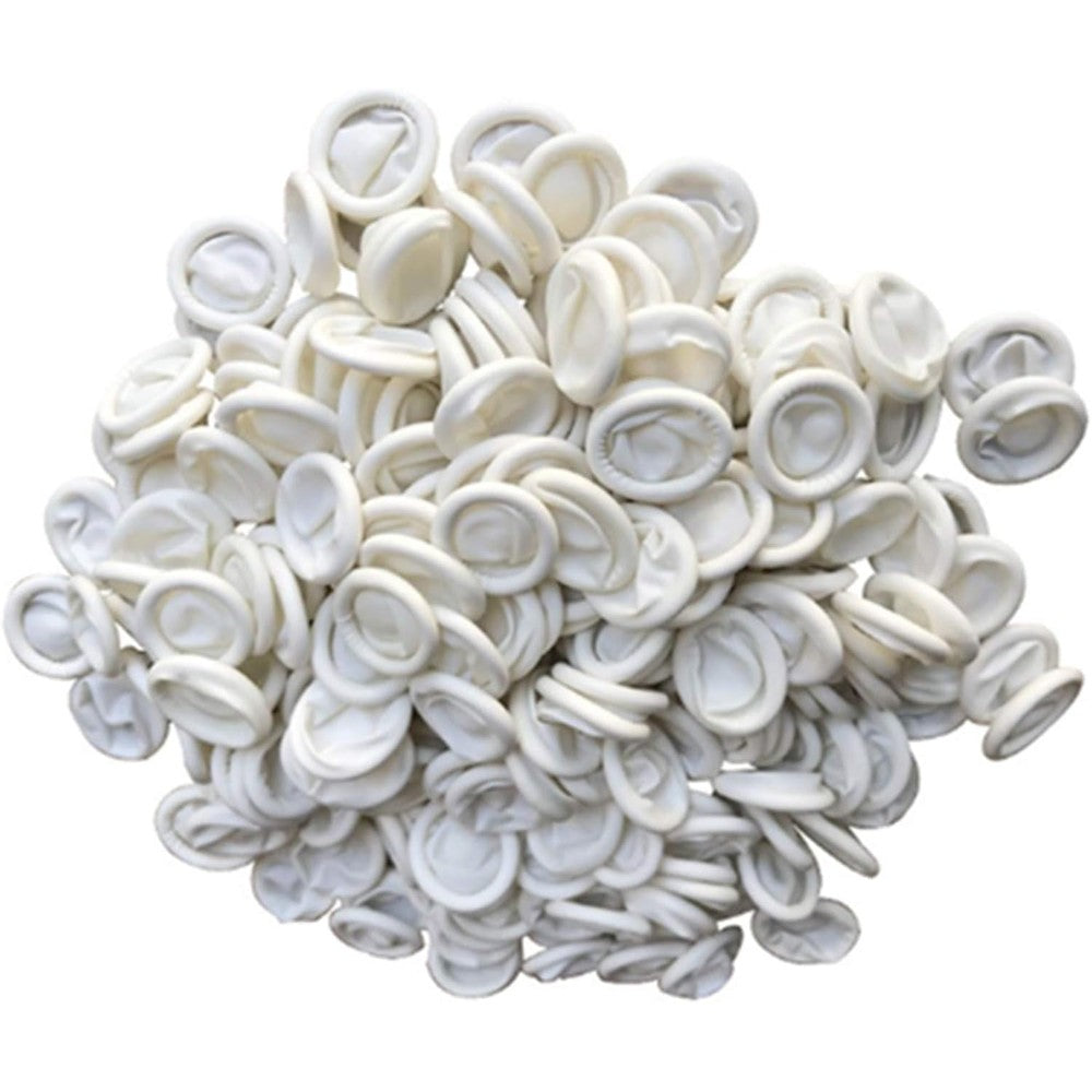 ANSLYQA Disposable Latex Finger Cots front view of white protective rubber fingertips packaging