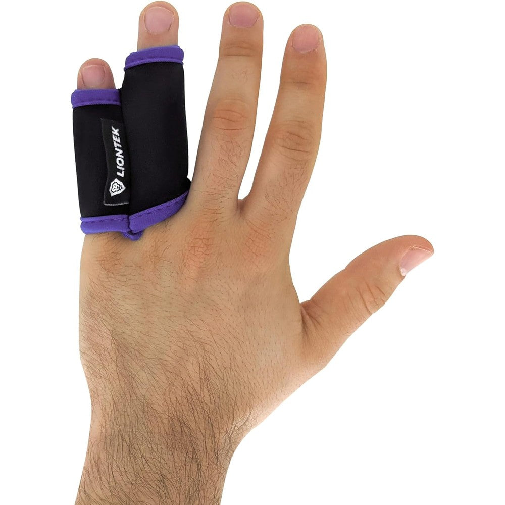 LIONTEK BJJ Outer Double Finger Sleeve Tape Replacement front view of black premium compression guard on hand