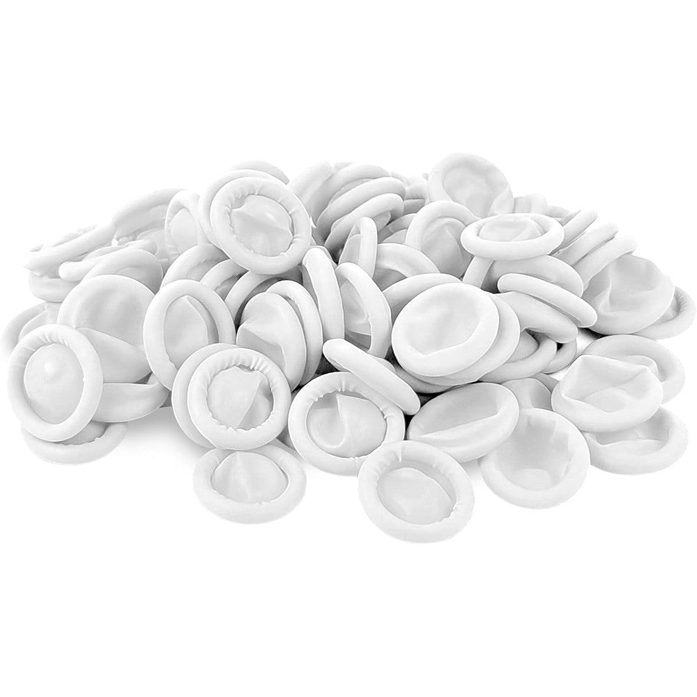 YUEBOSUL disposable finger cots large white pack front view showcasing protective rubber tips.