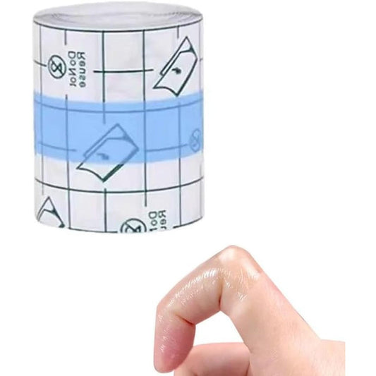 DeaHea Finger Tape cracked hands patches front view on roll showing transparent film texture.