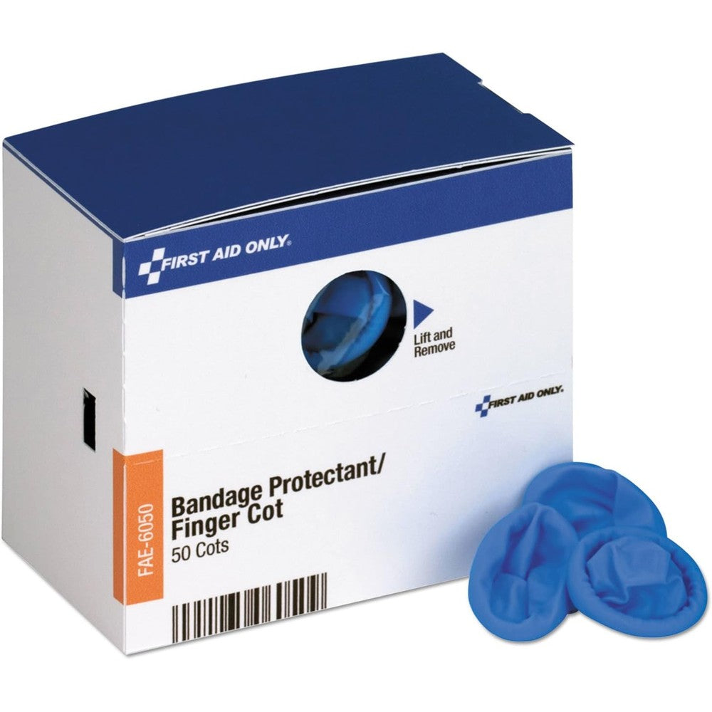 First Aid Only SmartCompliance Finger Cots 50 Count front view box packaging for wound protection.