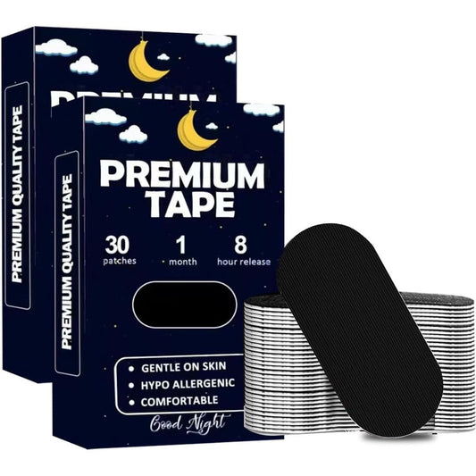 Oxyglobe premium comfort tape front view of packaging showing sixty pre cut strips for sleep and sports.