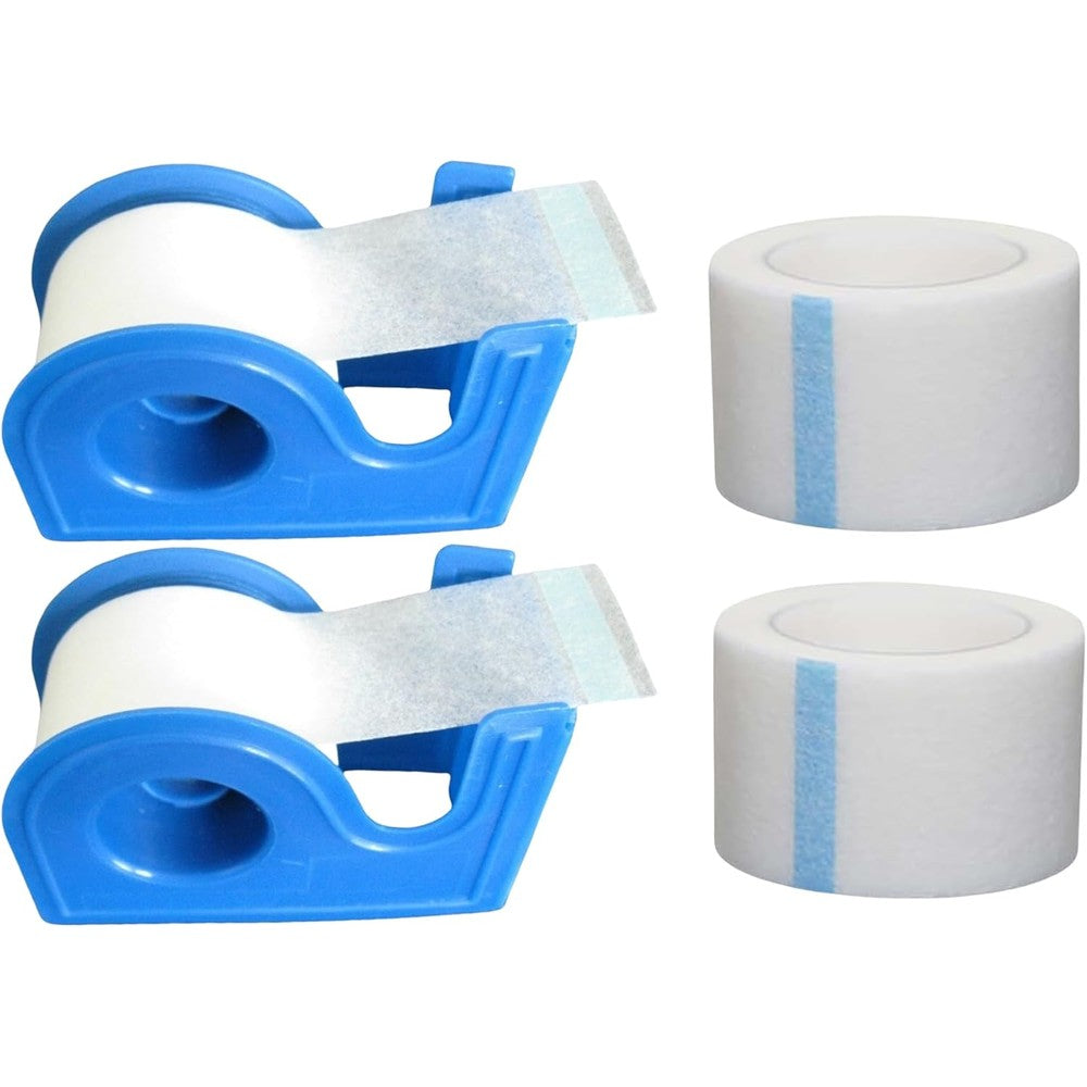 Rose Romee microporous surgical medical paper tape pack front view featuring two white rolls in blue dispensers