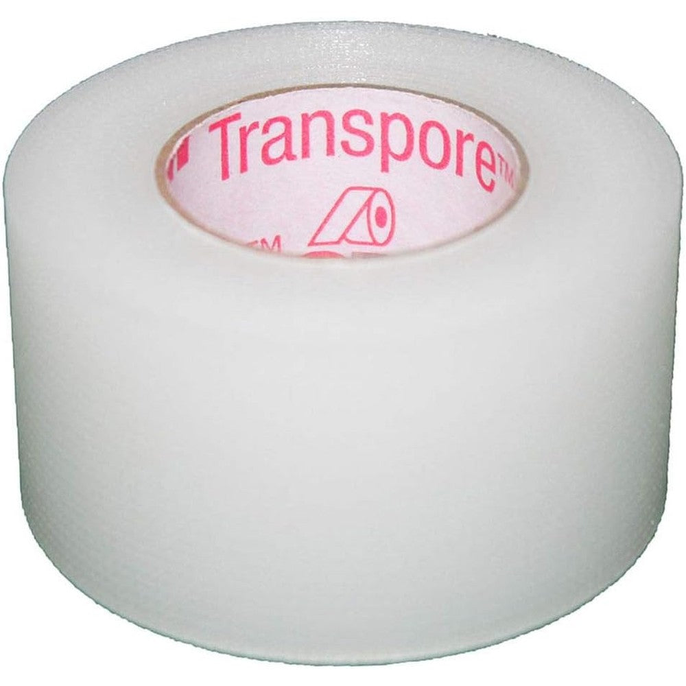 3M Healthcare Transpore surgical tape roll front view for secure medical dressing attachment.