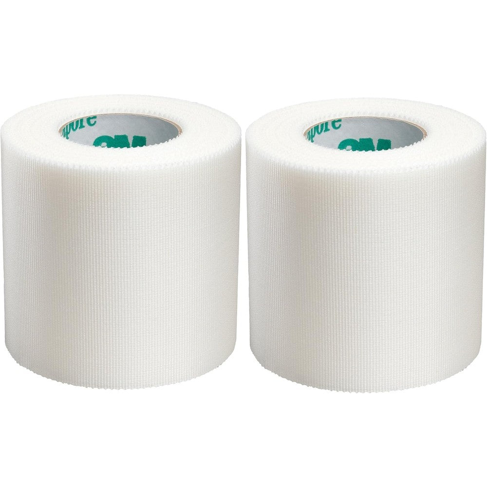 3M Durapore Surgical Tape 1538-2 Pack of 2 Rolls front view showing white silk-like medical tape cloth texture.