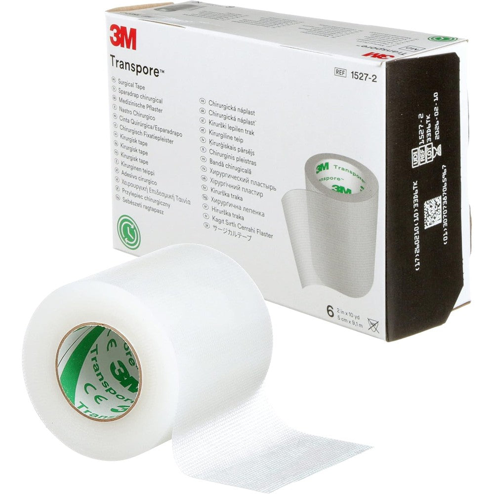3M Transpore Surgical Tape 1527-2 front view box of six transparent medical rolls