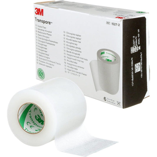 3M Transpore Surgical Tape 1527-2 front view box of six transparent medical rolls