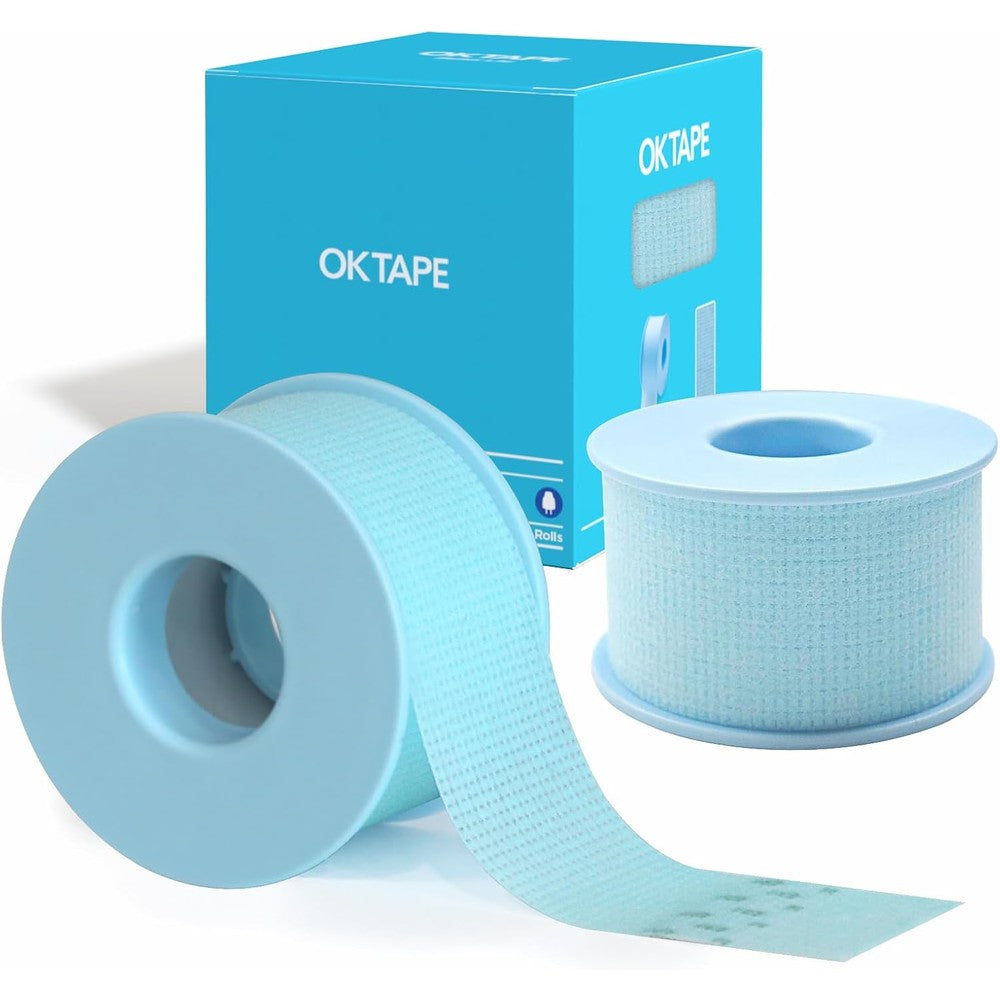 OK TAPE silicone medical tape front view showing two blue rolls for sensitive skin wound care.