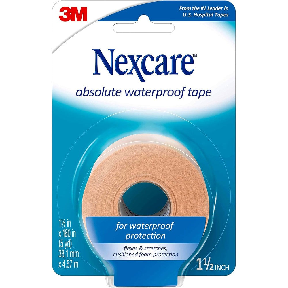 Nexcare Absolute Waterproof Tape front view packaging showing the flexible foam medical tape roll.
