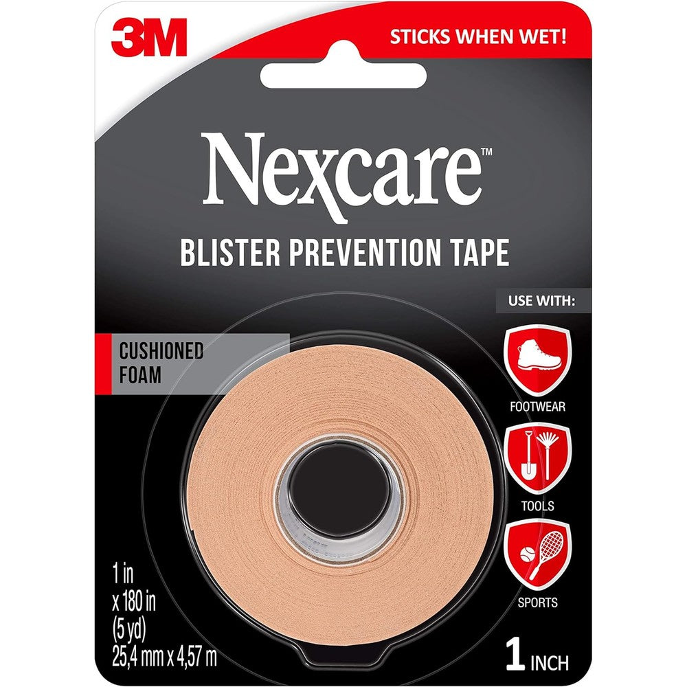 Nexcare Blister Prevention Tape packaging front view showcasing one inch by five yards roll