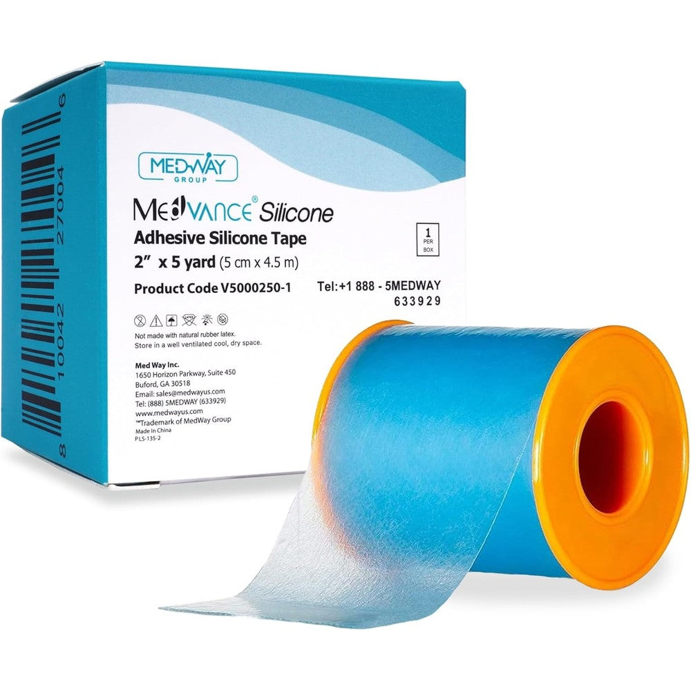 MedVance Silicone Tape front view showing the two inch wide medical roll packaging.