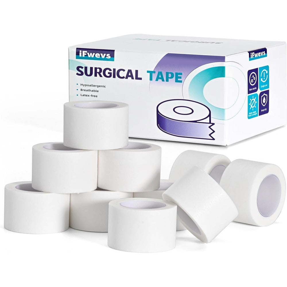 IFwevs paper medical tape ten rolls pack front view for wound dressing care
