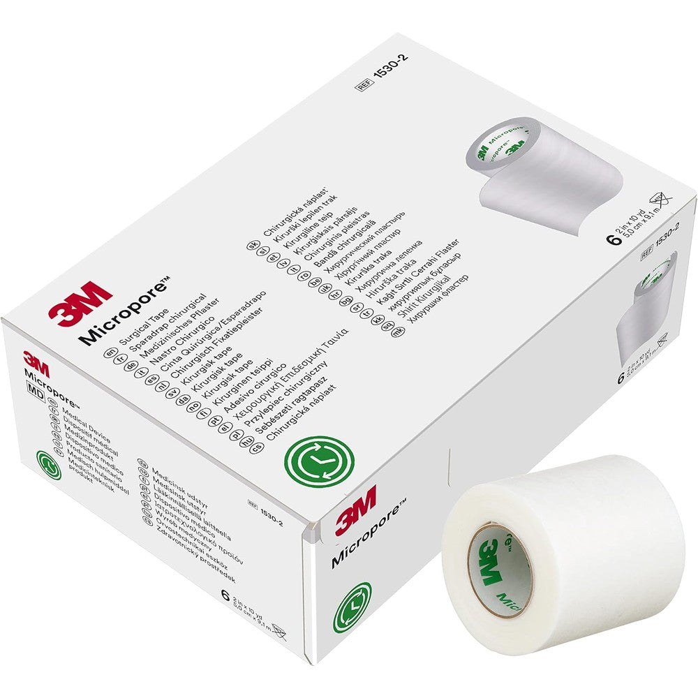 3M Micropore Medical Paper Tape front view box of six rolls for wound care